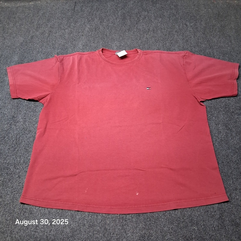 Vintage 90s Tommy Hilfiger‎ T Shirt Size XXL Red Crew Neck Short Sleeve Faded